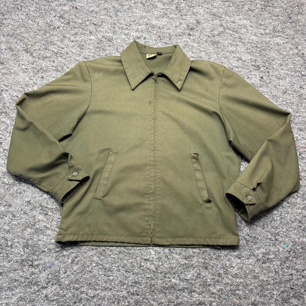 Vintage Sears Perma-Prest Work Jacket Olive Green Zip Up Size 40 USA Made